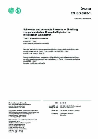 ONORM EN ISO 6520-1:2007 - Welding and allied processes
